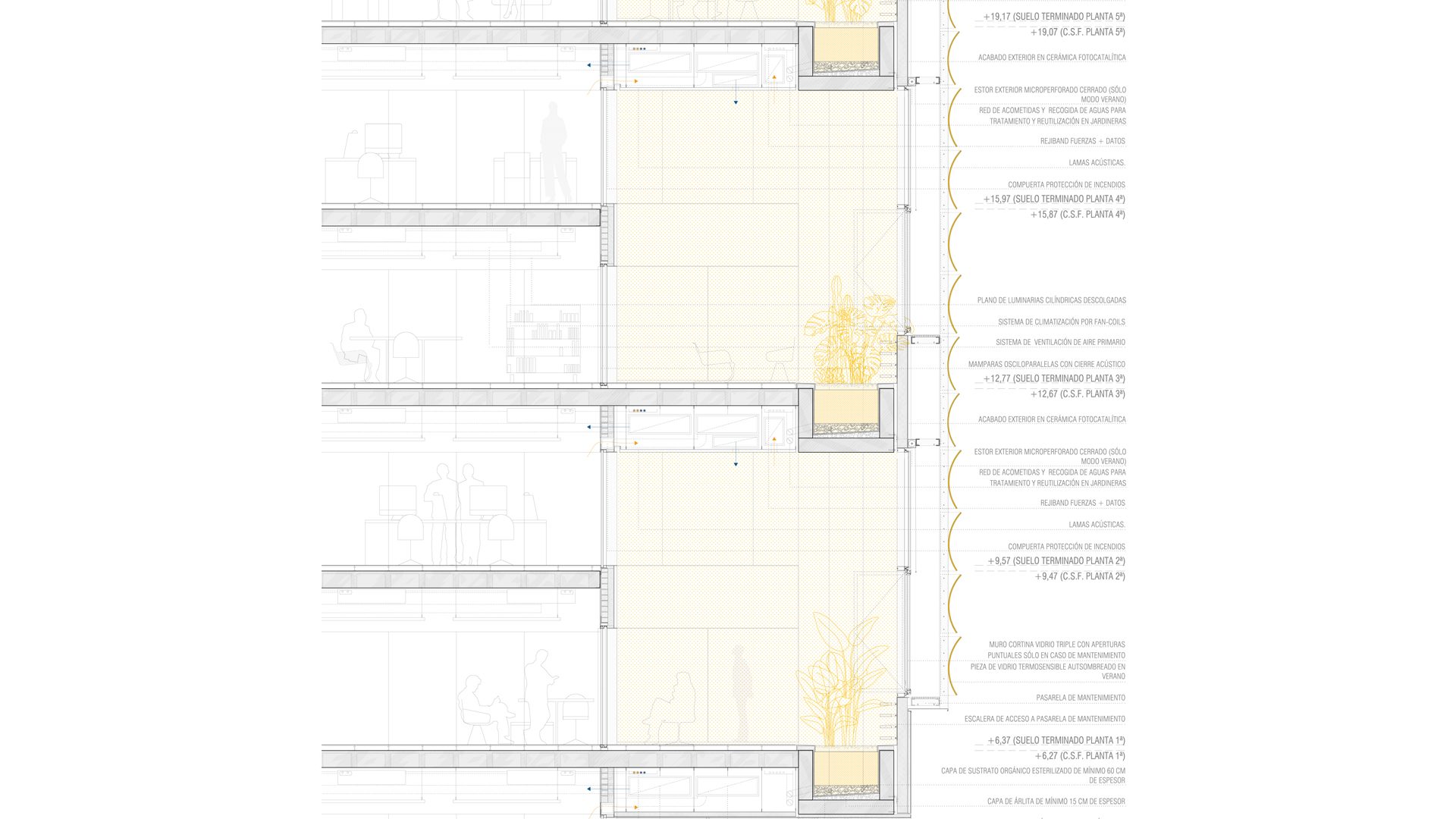 arquitectura-dibujo-sección-detalle-constructivo-rehabilitación-historico-oficinas-passivhaus-leed-ais-paseo-castellana-106-108-madrid-sostenibilidad